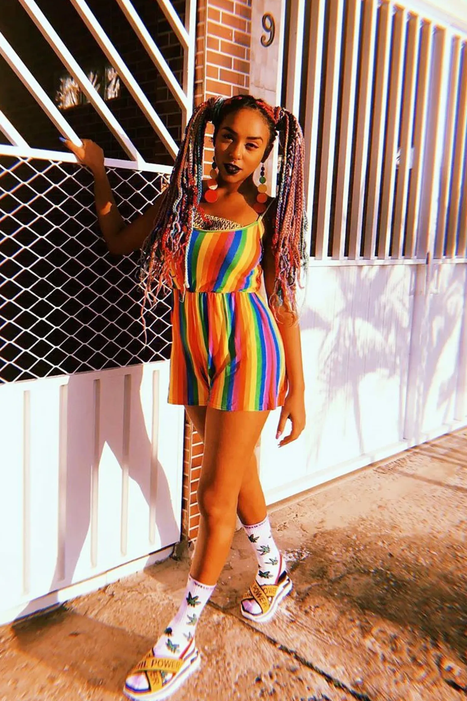 Rebellious Fashion Rainbow Stripe Cami Strap Playsuit - Jeanna