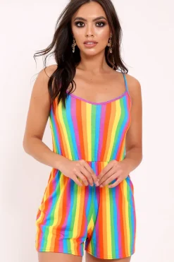 Rebellious Fashion Rainbow Stripe Cami Strap Playsuit - Jeanna