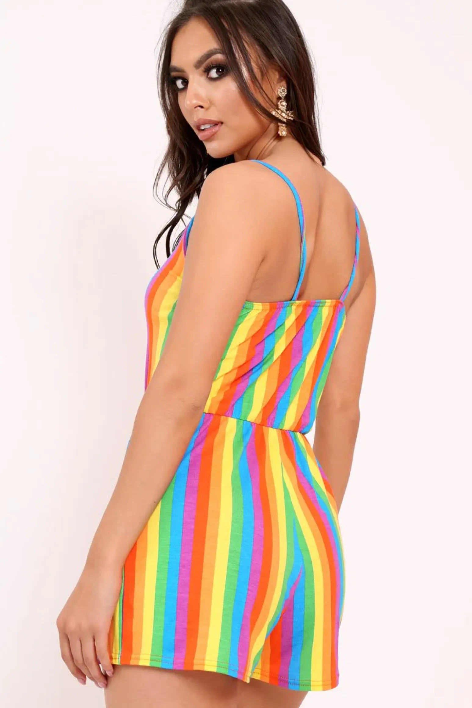 Rebellious Fashion Rainbow Stripe Cami Strap Playsuit - Jeanna