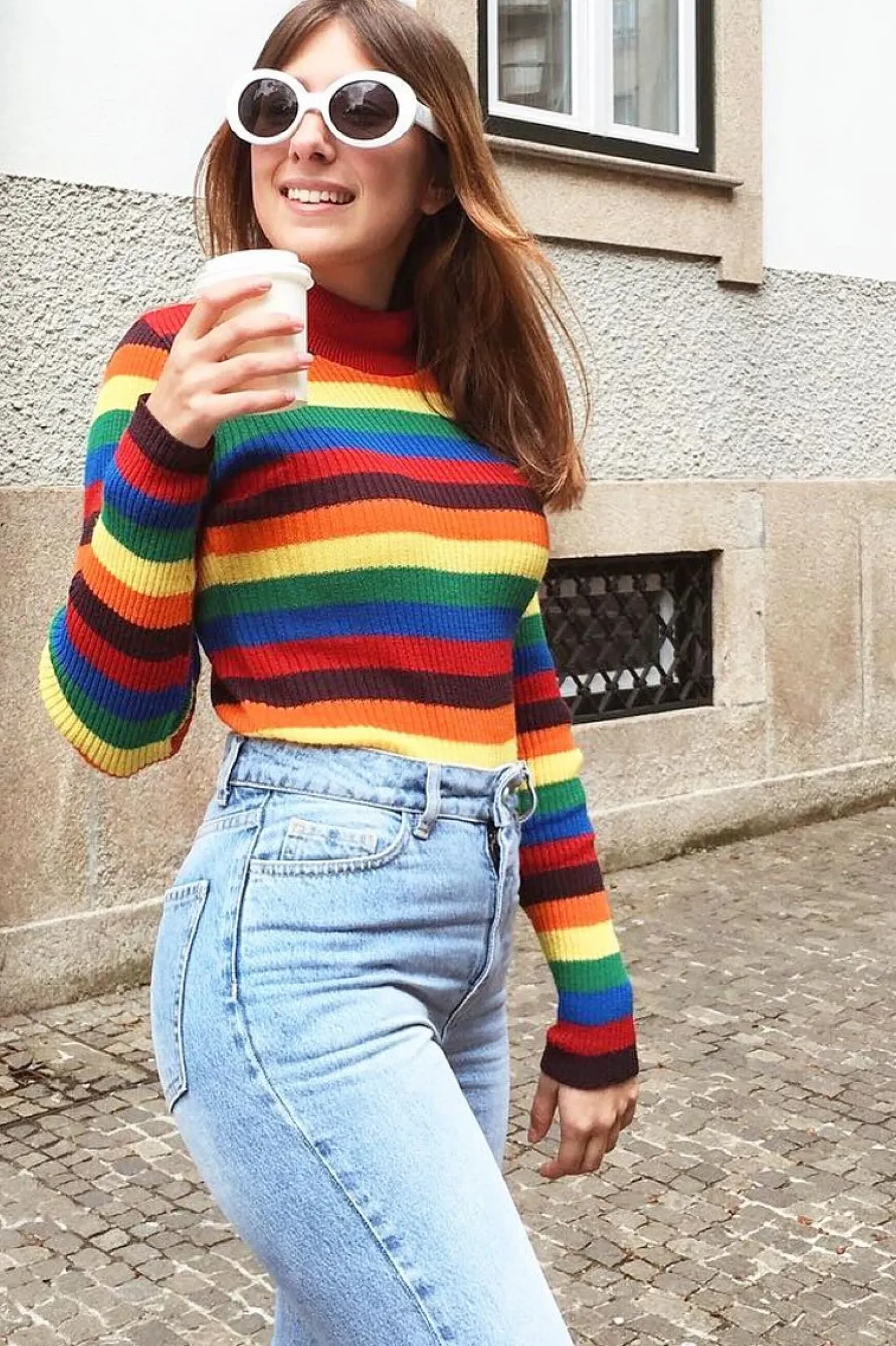 Rebellious Fashion Rainbow Stripe Turtleneck Long Sleeve Jumper - Jonie