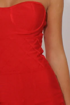 Rebellious Fashion Red Bandage Bandeau Mini Dress - Cherise