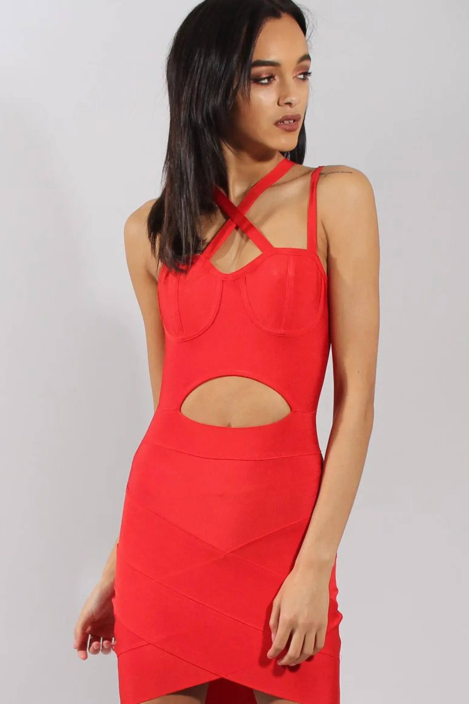 Rebellious Fashion Red Bandage Bodycon Mini Dress - Nevada