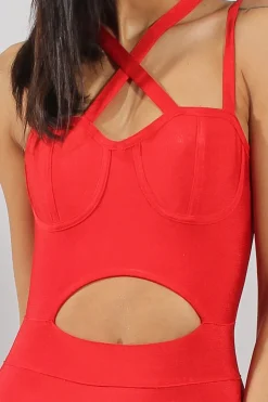 Rebellious Fashion Red Bandage Bodycon Mini Dress - Nevada