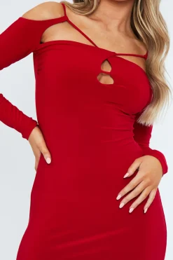 Rebellious Fashion Red Cut Out Shoulders Slinky Mini Dress - Selena