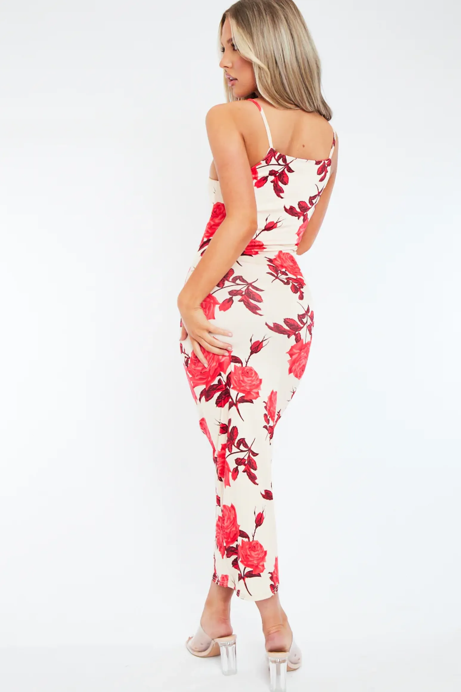 Rebellious Fashion Red Floral Print Bodycon Maxi Dress - Sasha
