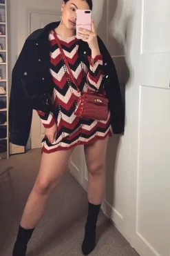 Rebellious Fashion Red Pink Black Chevron Jumper Dress - Kalise