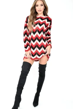 Rebellious Fashion Red Pink Black Chevron Jumper Dress - Kalise