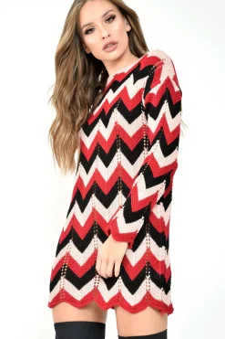 Rebellious Fashion Red Pink Black Chevron Jumper Dress - Kalise