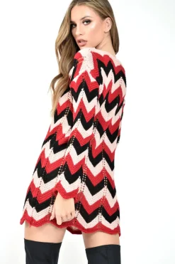 Rebellious Fashion Red Pink Black Chevron Jumper Dress - Kalise