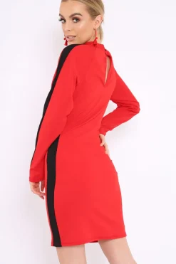 Rebellious Fashion Red Side Black Striped Cut Out Dress - Layia