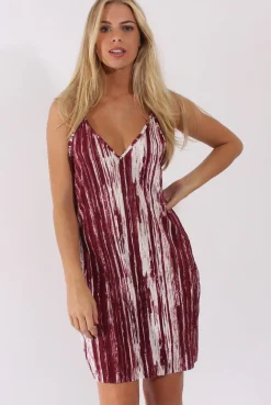Rebellious Fashion Red & White Pattern Pleated Dress - Cherry