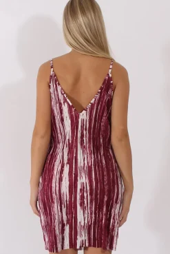 Rebellious Fashion Red & White Pattern Pleated Dress - Cherry