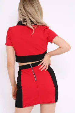 Rebellious Fashion Red and Black Crop Top and Mini Skirt Co-ord - Kasie