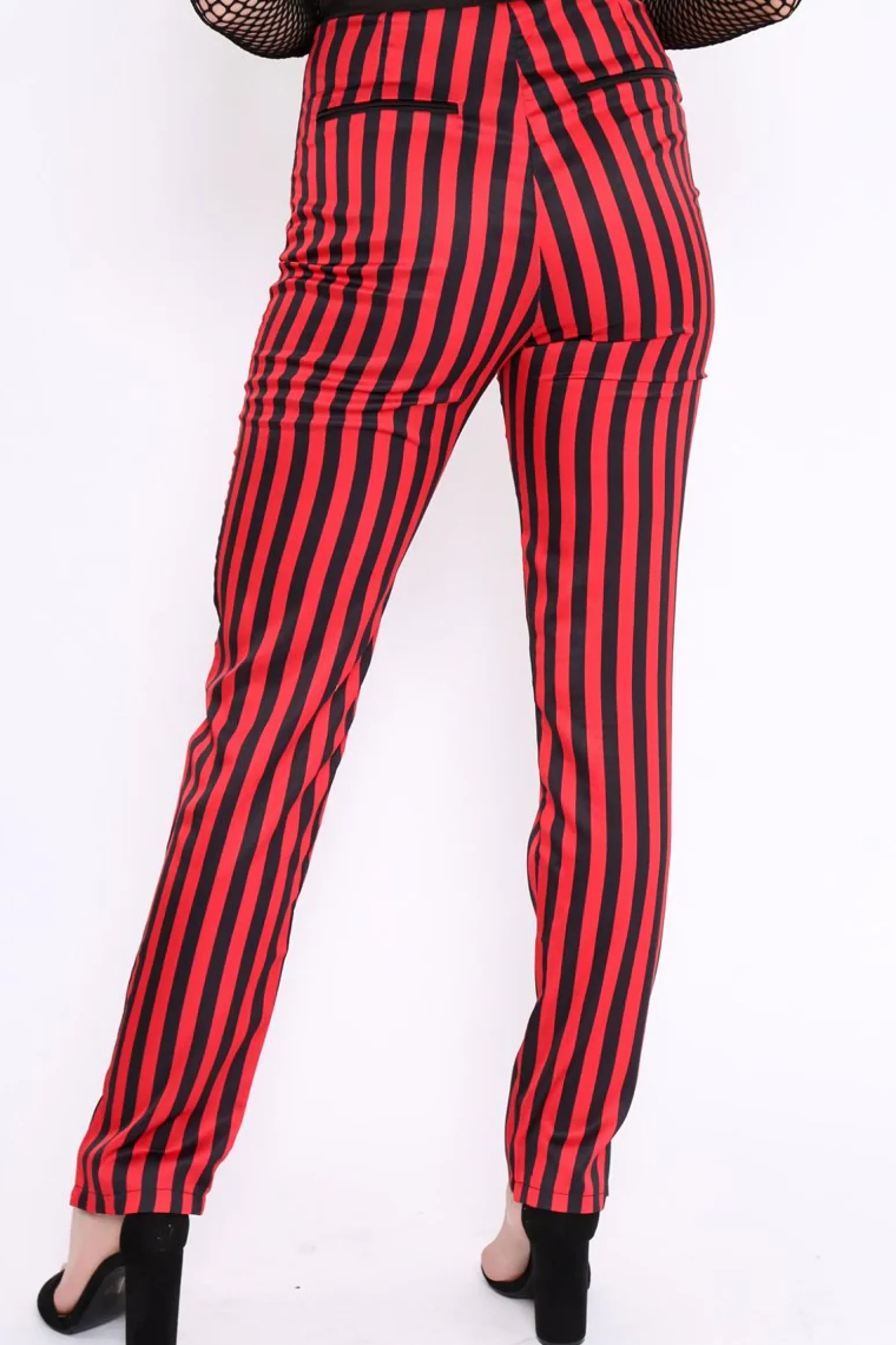 Rebellious Fashion Red And Black Stripe Satin Trousers - Elorah
