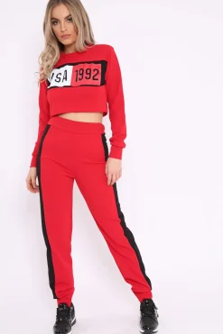 Rebellious Fashion Red And Black USA Side Stripe Tracksuit - Simmy