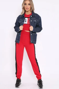 Rebellious Fashion Red And Black USA Side Stripe Tracksuit - Simmy