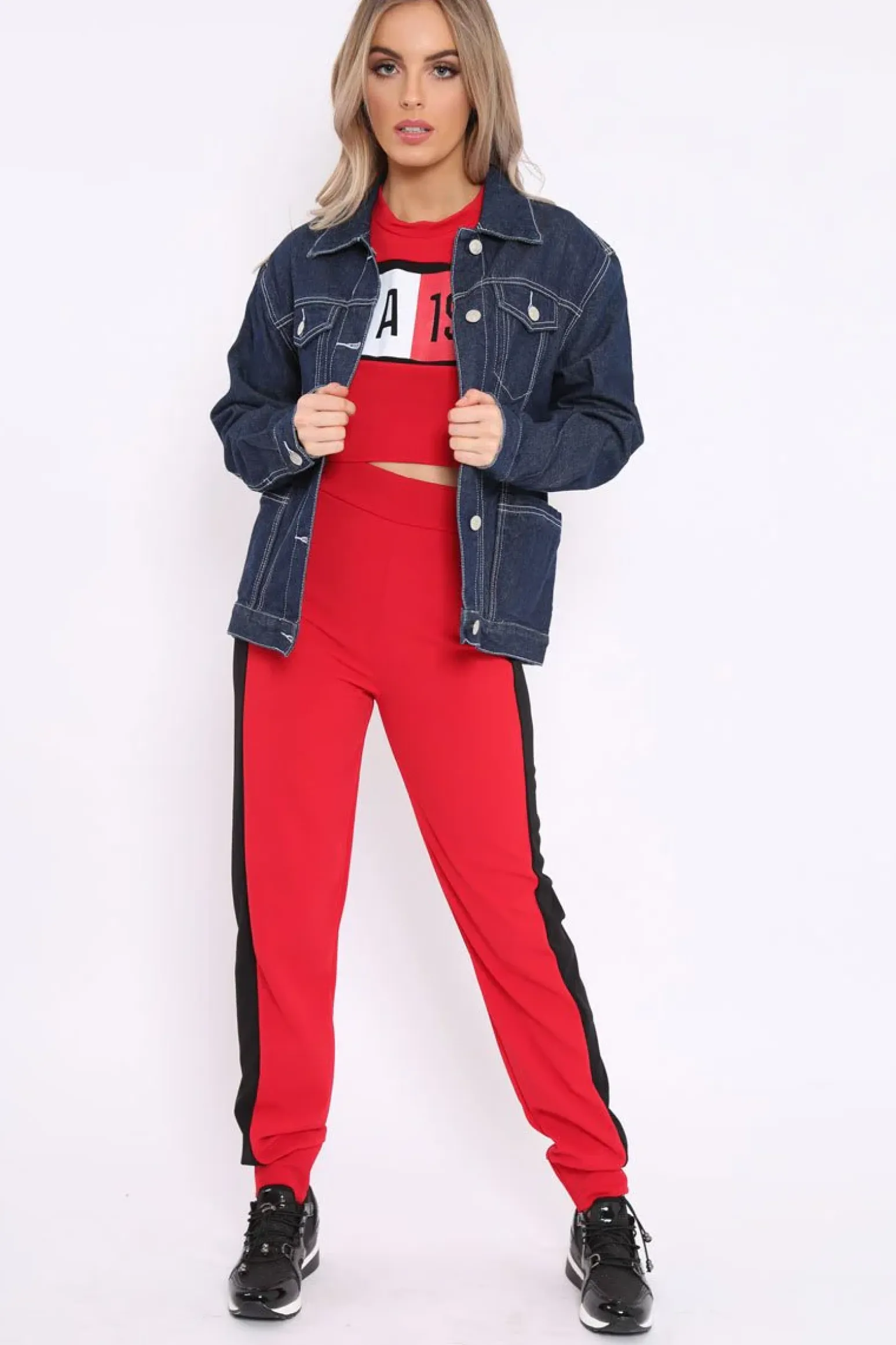 Rebellious Fashion Red And Black USA Side Stripe Tracksuit - Simmy