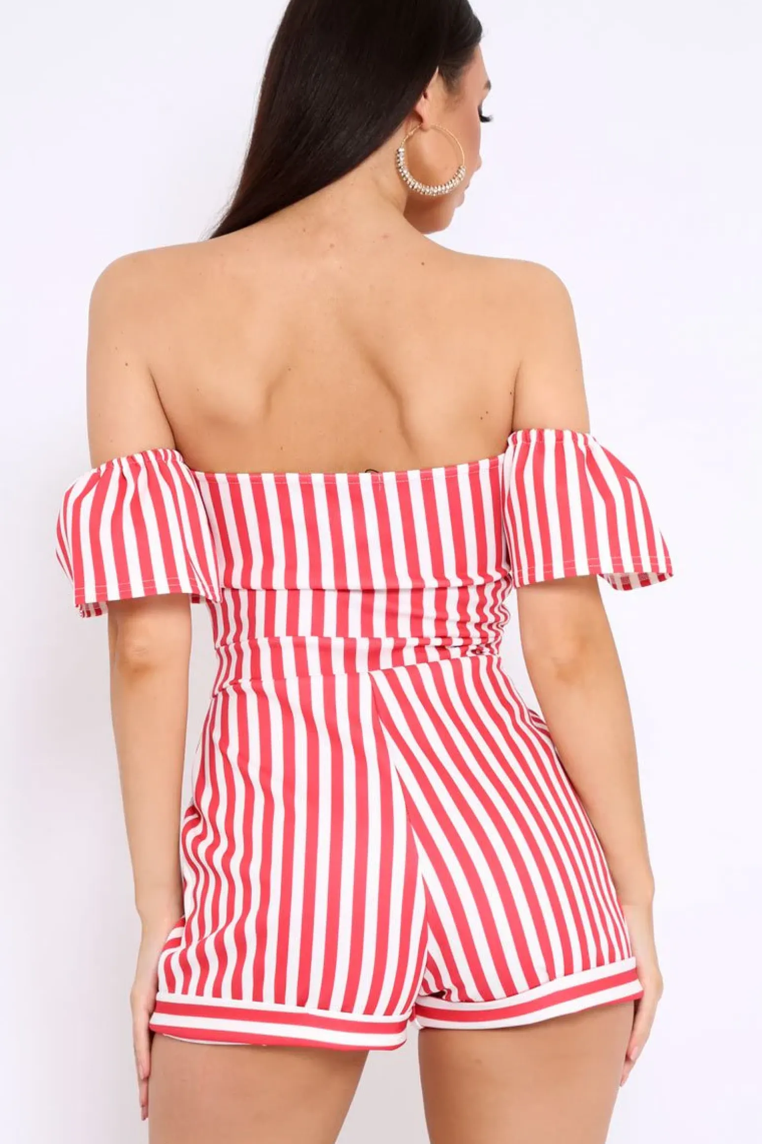 Rebellious Fashion Red and White Striped Bardot Playsuit - Gracy