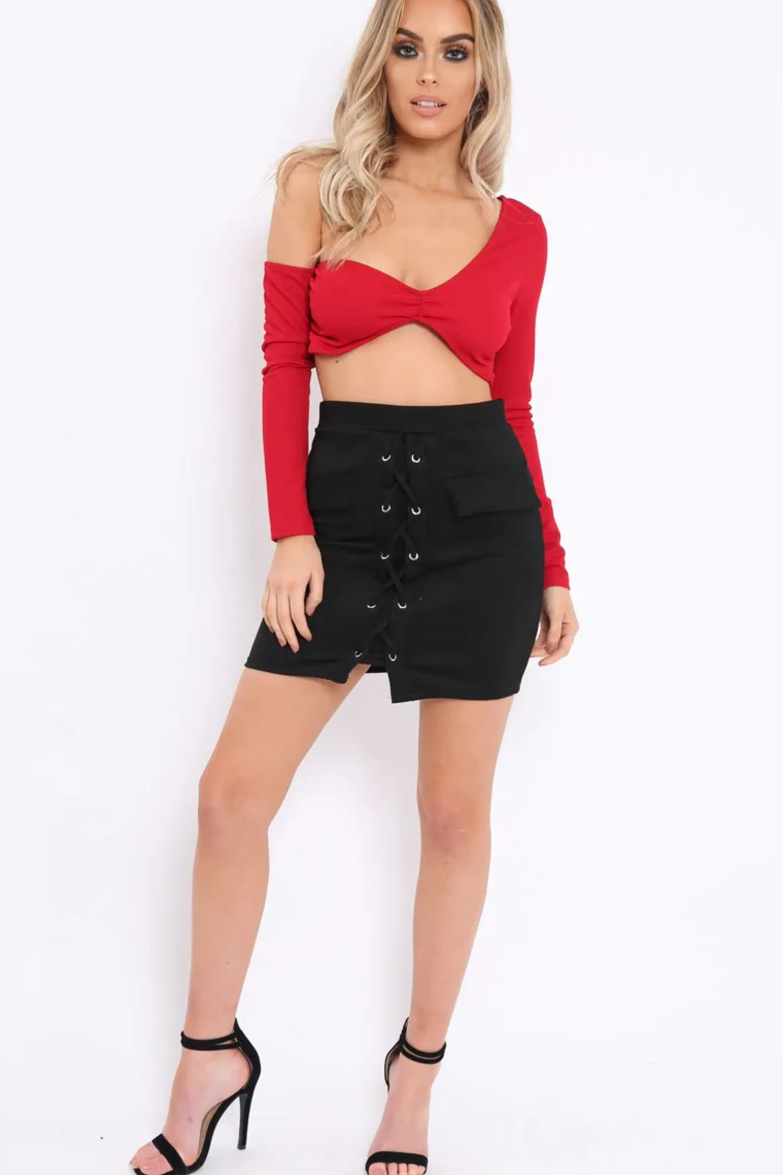 Rebellious Fashion Red Asymmetric Crop Top - Nicki