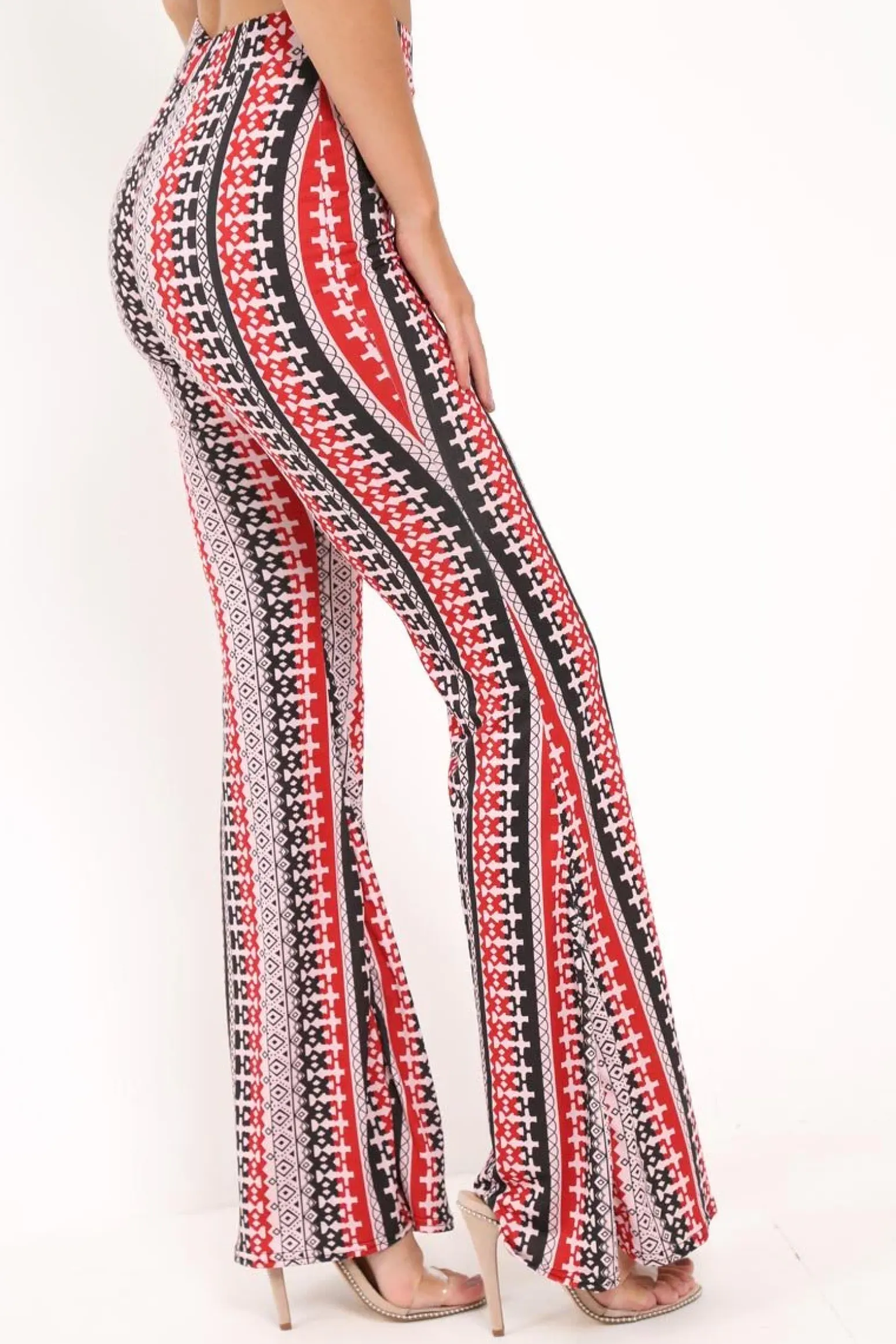 Rebellious Fashion Red Aztec Print Flare Trousers - Brena