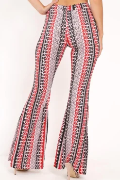 Rebellious Fashion Red Aztec Print Flare Trousers - Brena