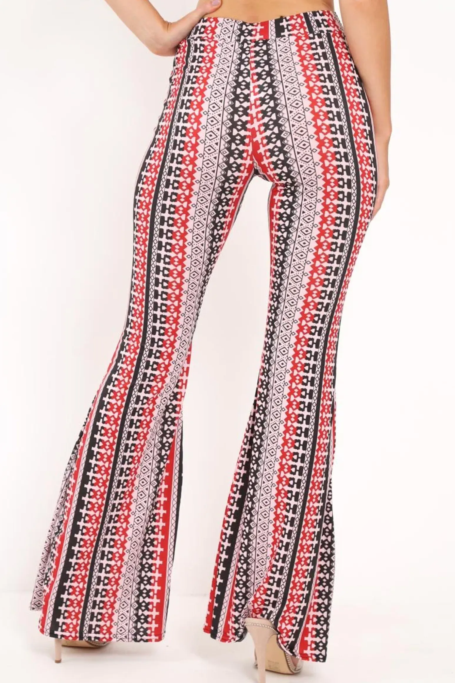 Rebellious Fashion Red Aztec Print Flare Trousers - Brena