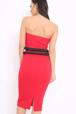 Rebellious Fashion Red Bandeau Ruffle Midi Dress - Leigh