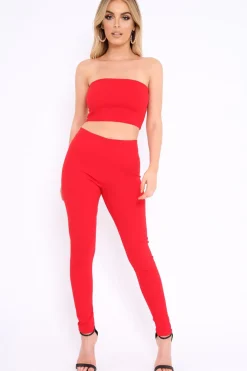 Rebellious Fashion Red Bandeau Top And Leggings Co-Ord - Kristina