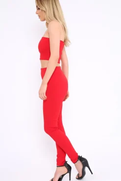 Rebellious Fashion Red Bandeau Top And Leggings Co-Ord - Kristina
