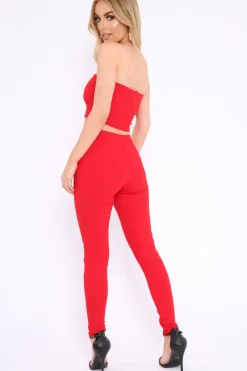 Rebellious Fashion Red Bandeau Top And Leggings Co-Ord - Kristina