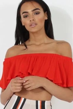 Rebellious Fashion Red Bardot Crop Top - Adelaide