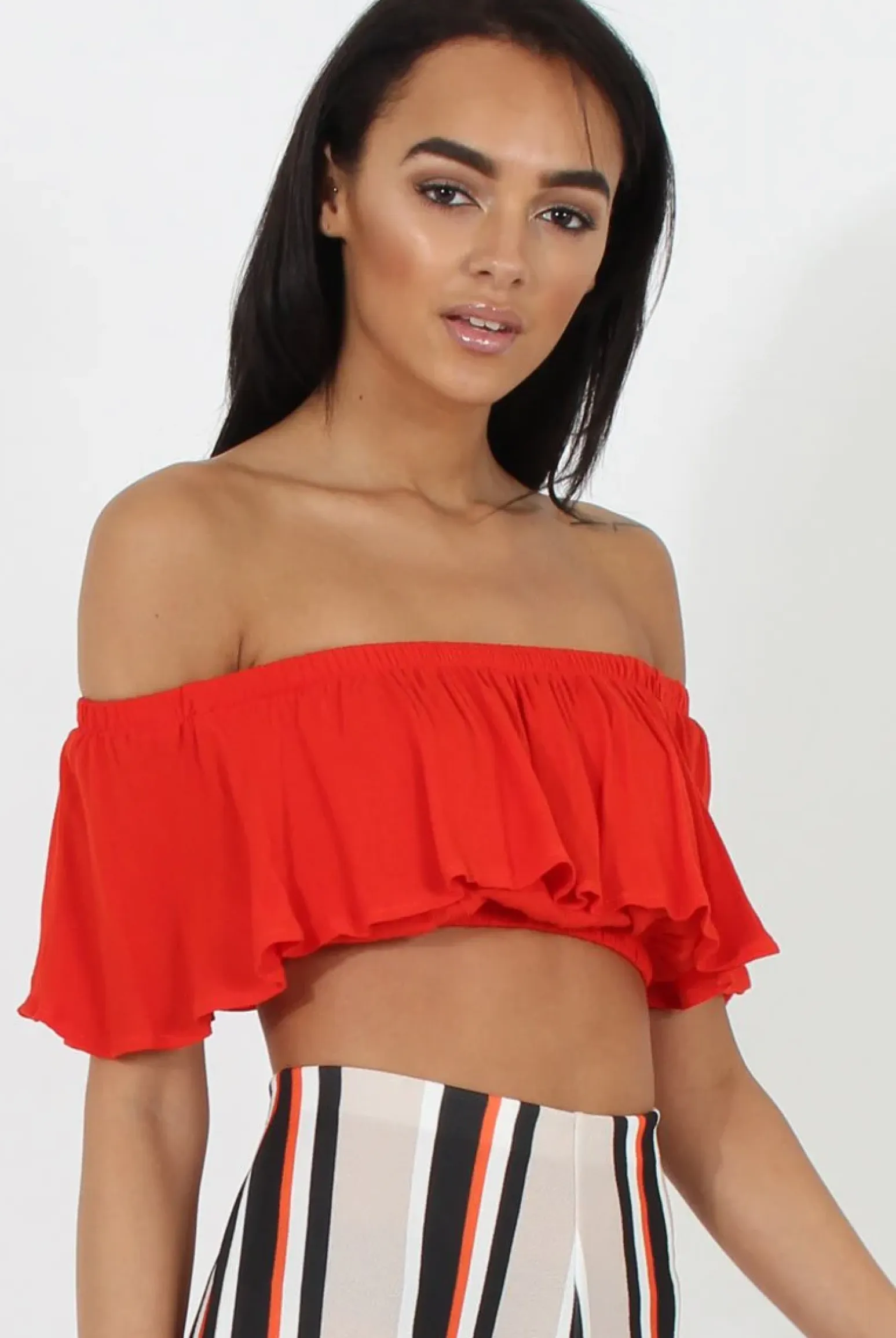 Rebellious Fashion Red Bardot Crop Top - Adelaide