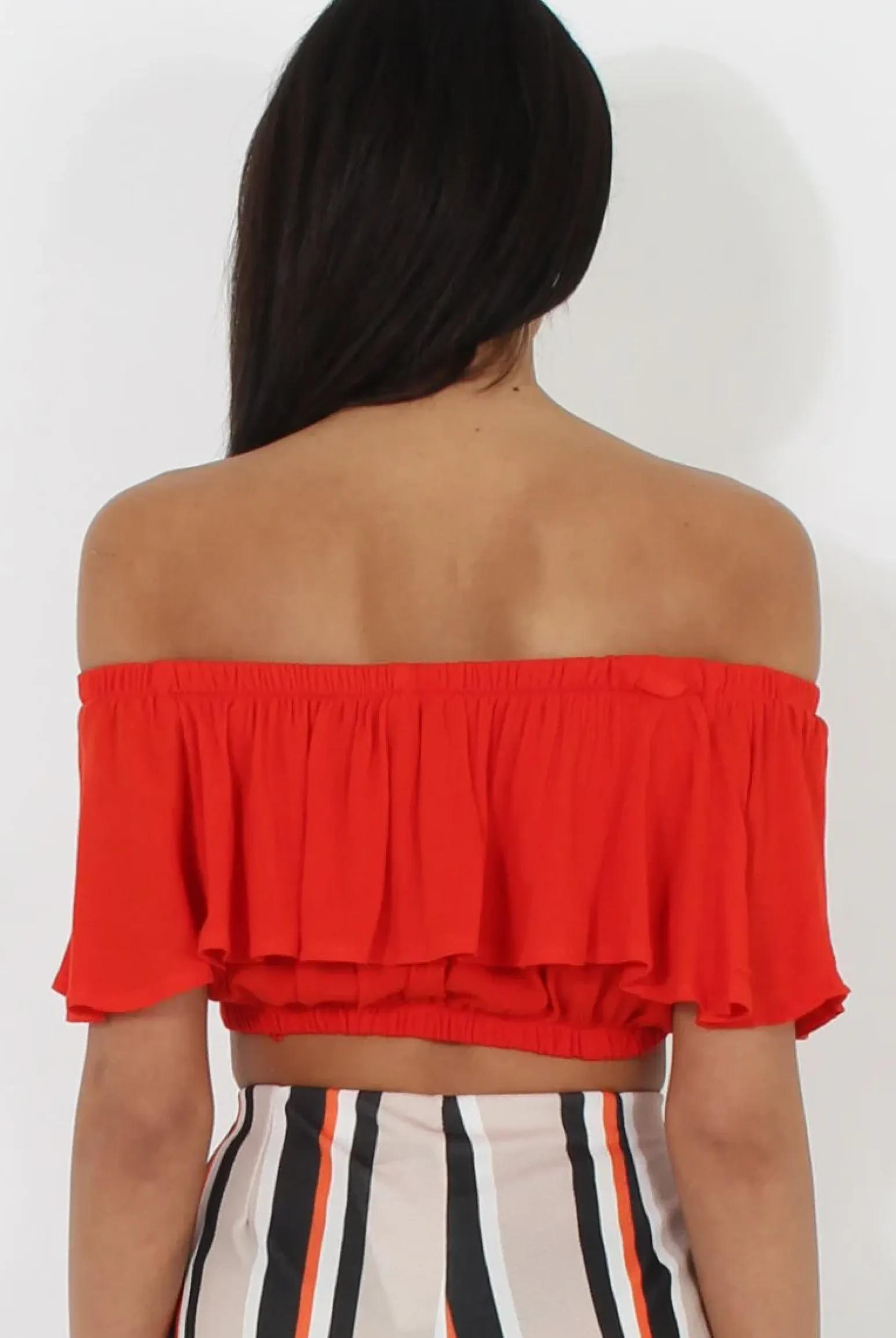 Rebellious Fashion Red Bardot Crop Top - Adelaide