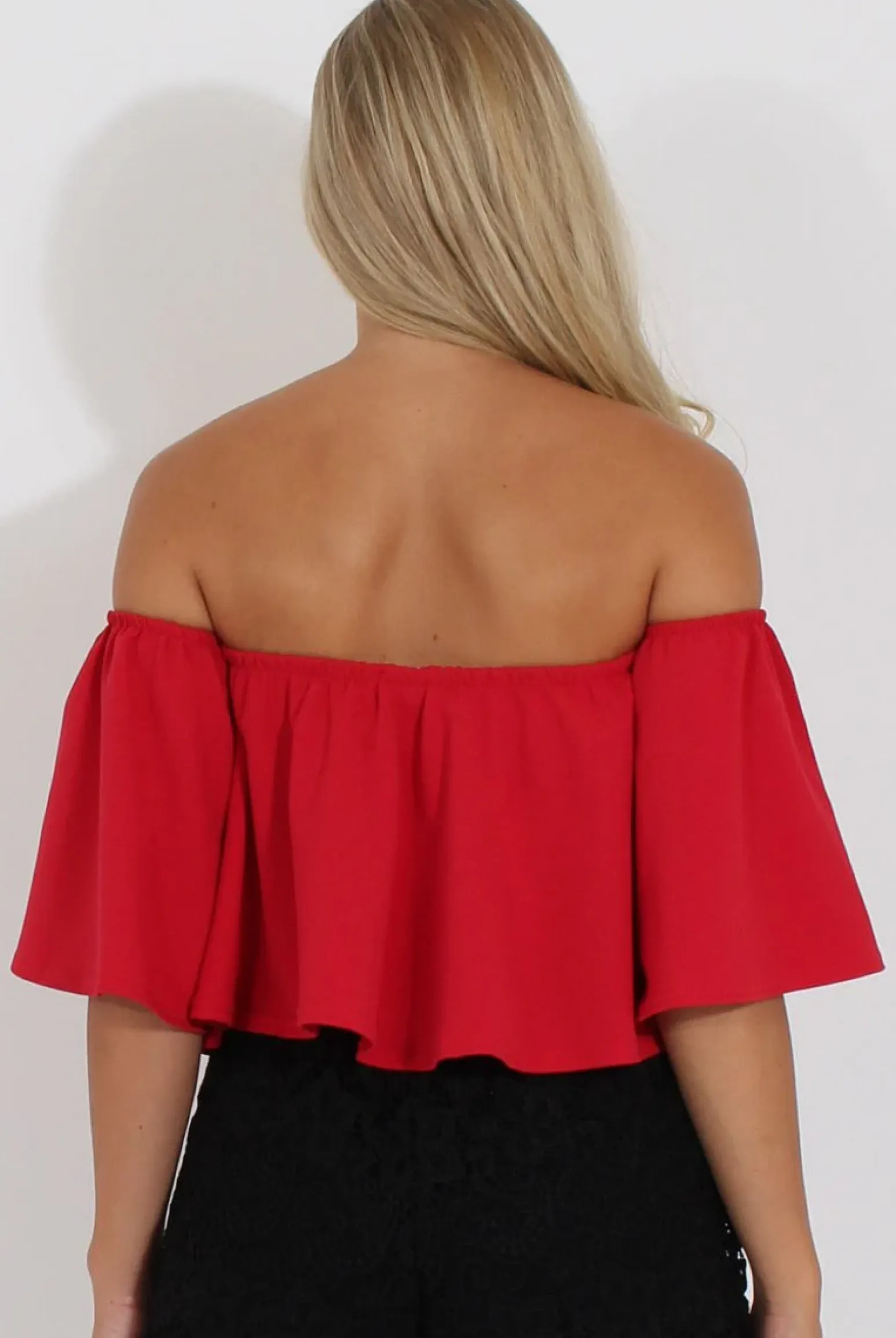 Rebellious Fashion Red Bardot Crop Top - Bryony