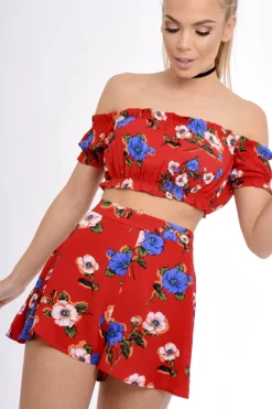 Rebellious Fashion Red Bardot Gypsy Crop Top - Valentina