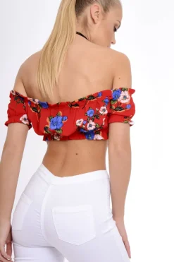Rebellious Fashion Red Bardot Gypsy Crop Top - Valentina