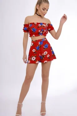 Rebellious Fashion Red Bardot Gypsy Crop Top - Valentina