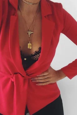 Rebellious Fashion Red Belted Blazer - Kenna