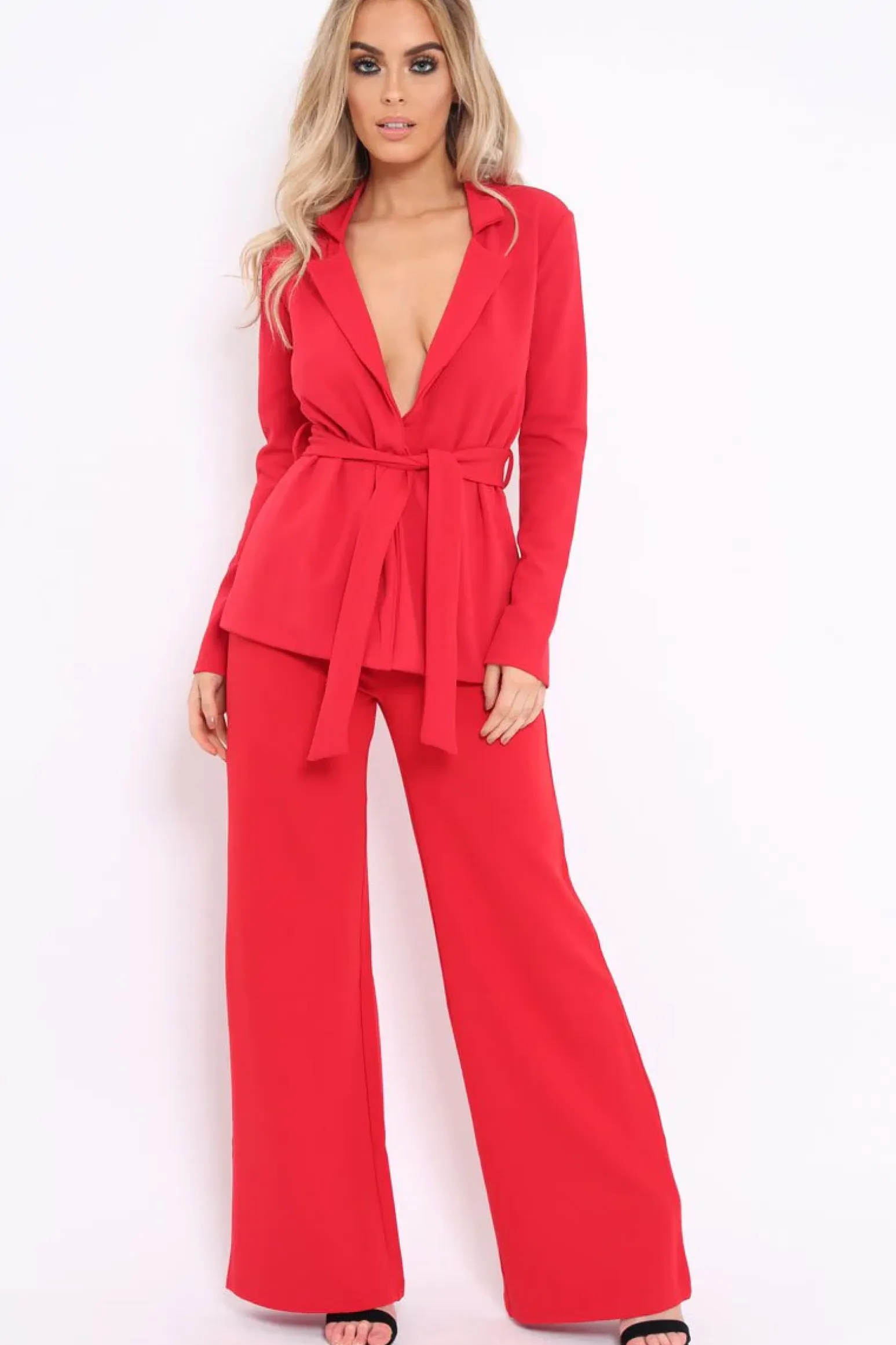 Rebellious Fashion Red Belted Blazer - Kenna