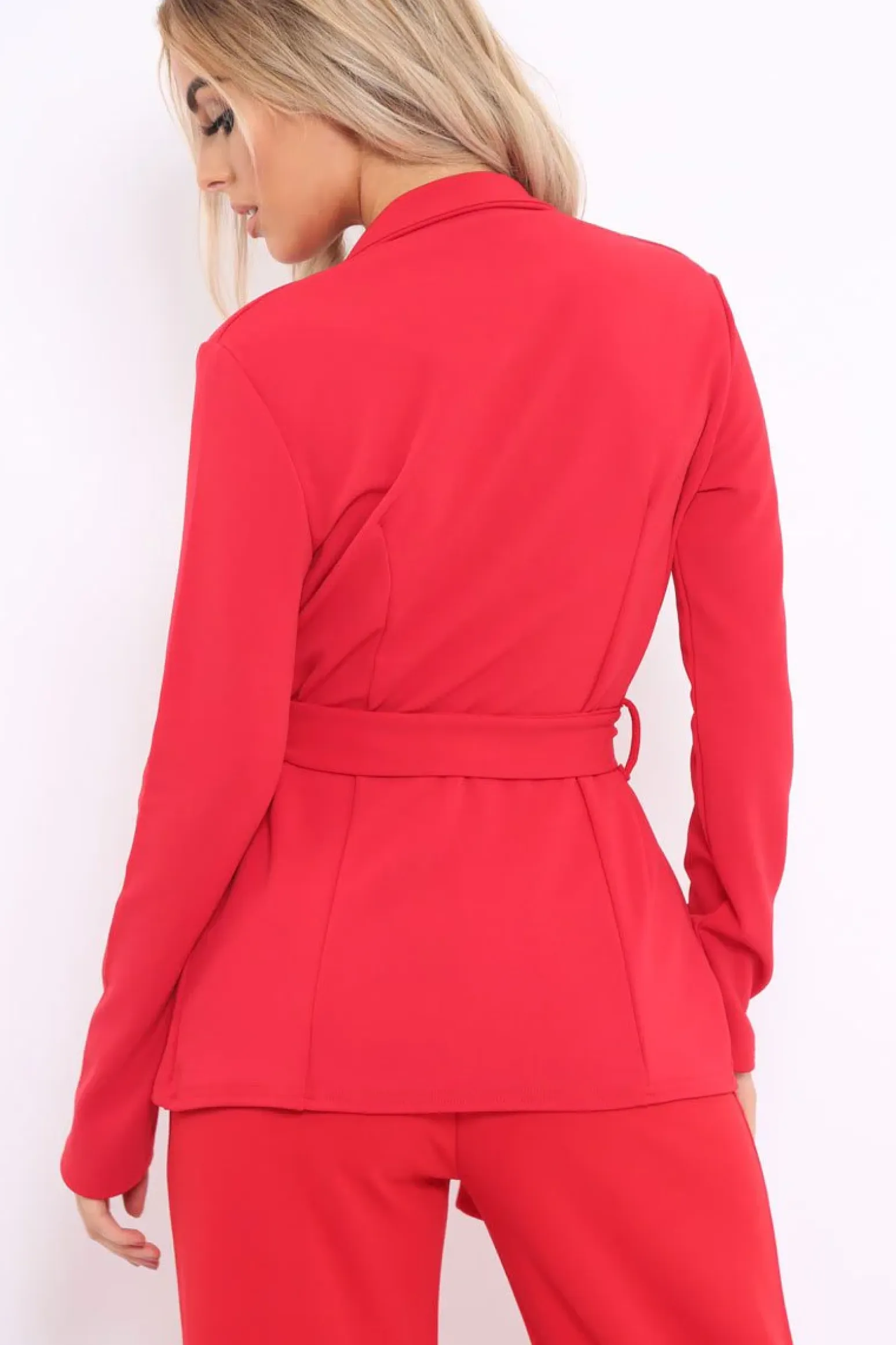 Rebellious Fashion Red Belted Blazer - Kenna