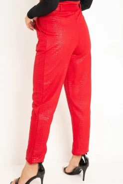 Rebellious Fashion Red Belted Croc Print Tapered Trousers - Aasia