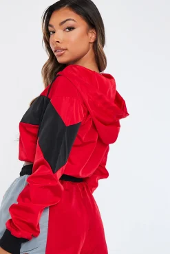 Rebellious Fashion Red Black Shell Hooded Jacket & Shorts - Jettie