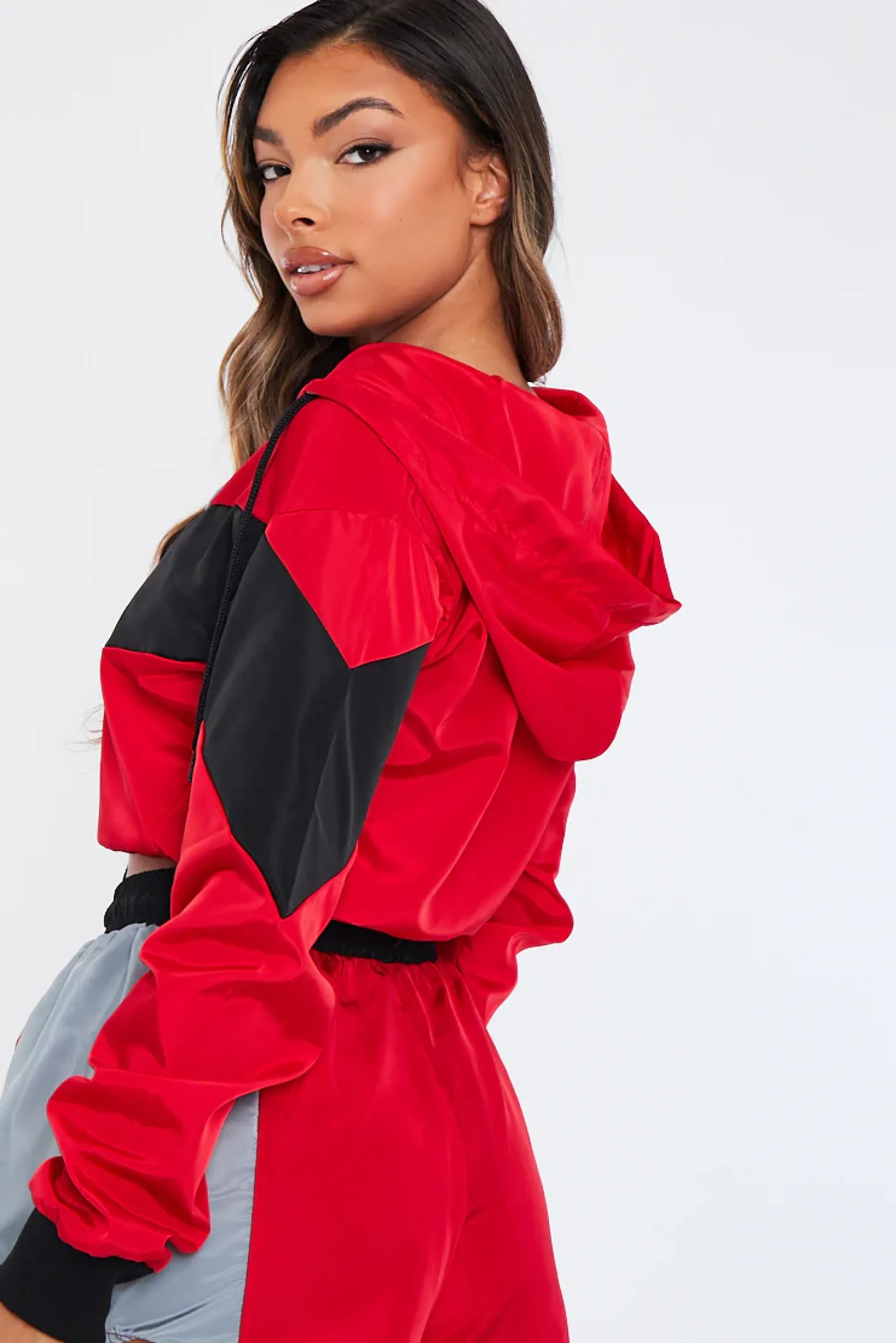 Rebellious Fashion Red Black Shell Hooded Jacket & Shorts - Jettie