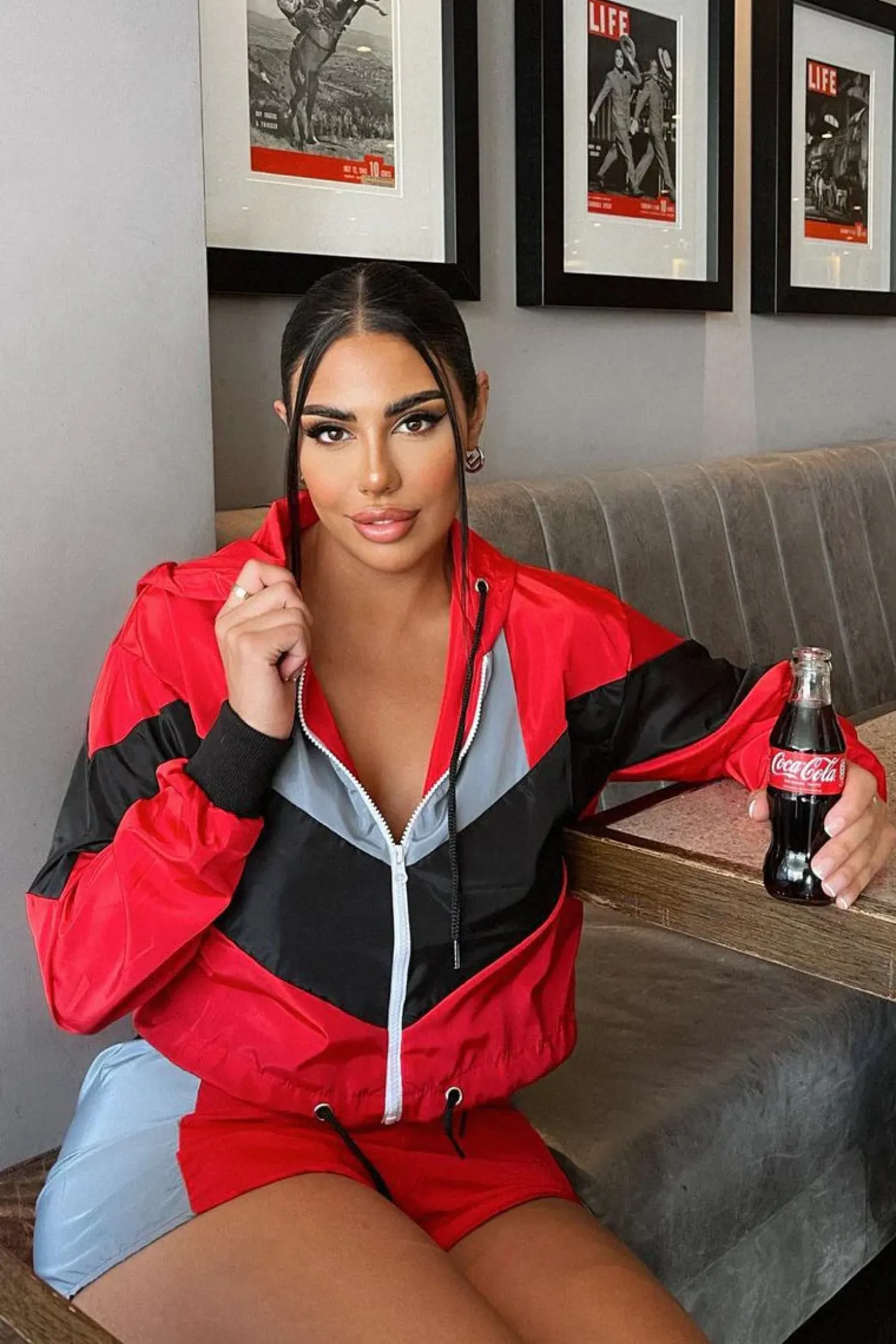 Rebellious Fashion Red Black Shell Hooded Jacket & Shorts - Jettie