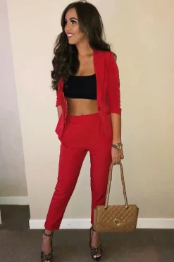 Rebellious Fashion Red Blazer and Trousers Co-Ord - Rossie