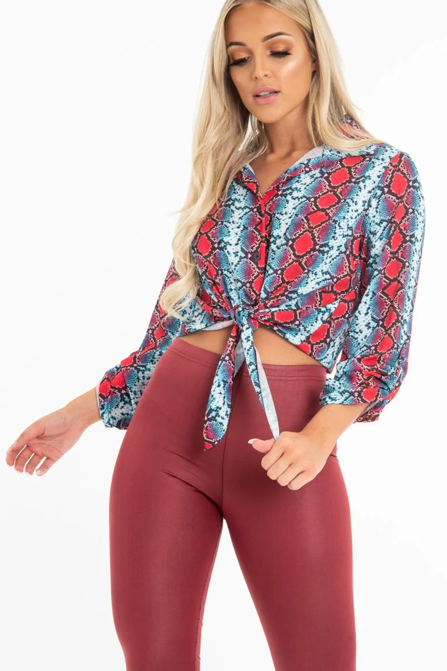 Rebellious Fashion Red Blue Snake Oversized Button Down Shirt - Sopha