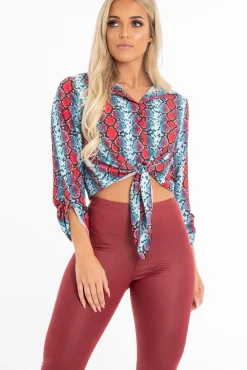 Rebellious Fashion Red Blue Snake Oversized Button Down Shirt - Sopha