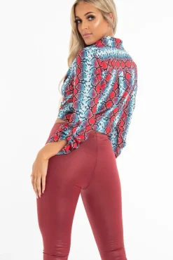 Rebellious Fashion Red Blue Snake Oversized Button Down Shirt - Sopha