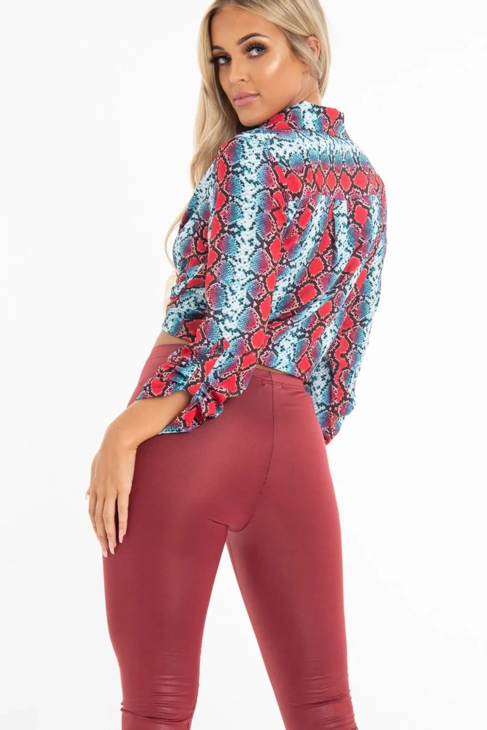 Rebellious Fashion Red Blue Snake Oversized Button Down Shirt - Sopha