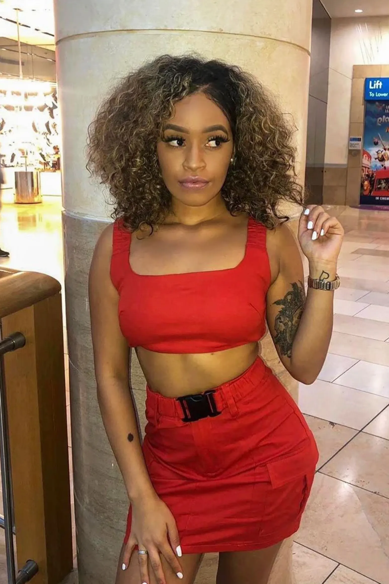 Rebellious Fashion Red Buckle Cargo Skirt and Crop Top Co-ord - Naliyah